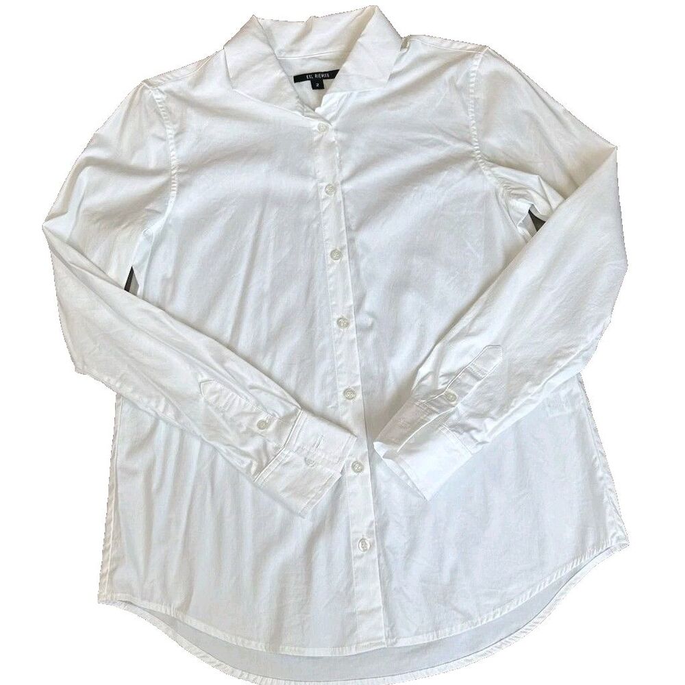 Kal Rieman Ginna Tailored Shirt Button Down Size 2 White Classic Preppy Designer